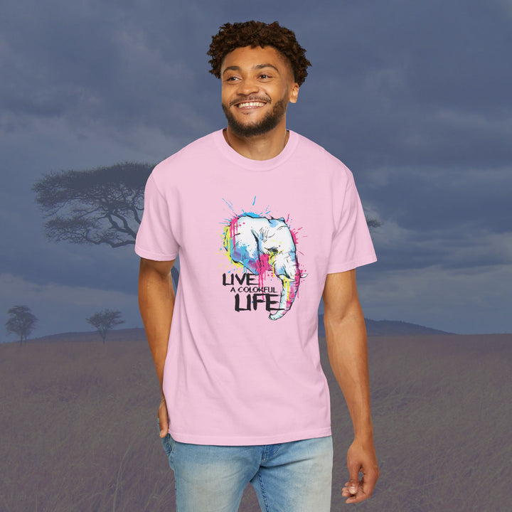 Live a Colorful Life Elephant Art Unisex Garment-Dyed T-Shirt