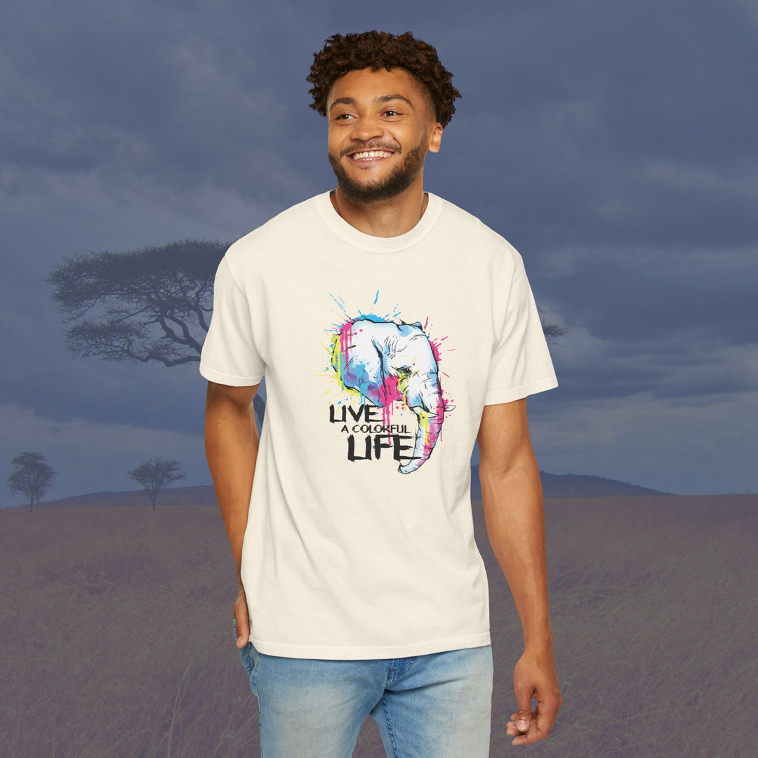 Live a Colorful Life Elephant Art Unisex Garment-Dyed T-Shirt