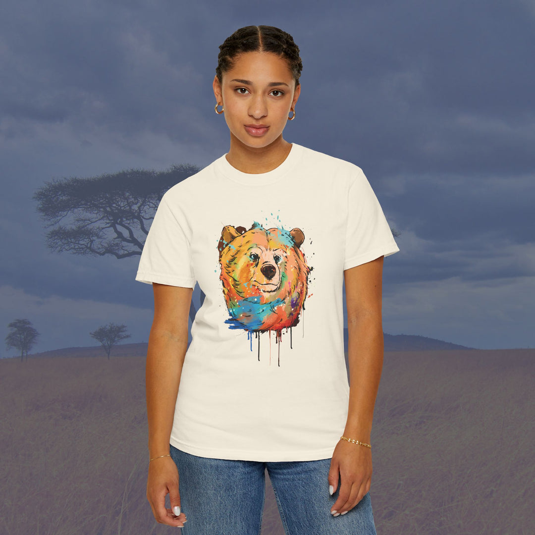 Colorful Bear Splash Art Unisex Garment-Dyed T-Shirt