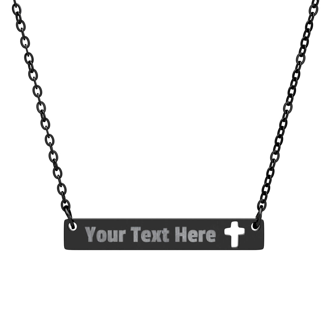 Engraved cross cutout bar necklace from Printify showcasing a sleek silver accessory with engraved religious cross design.