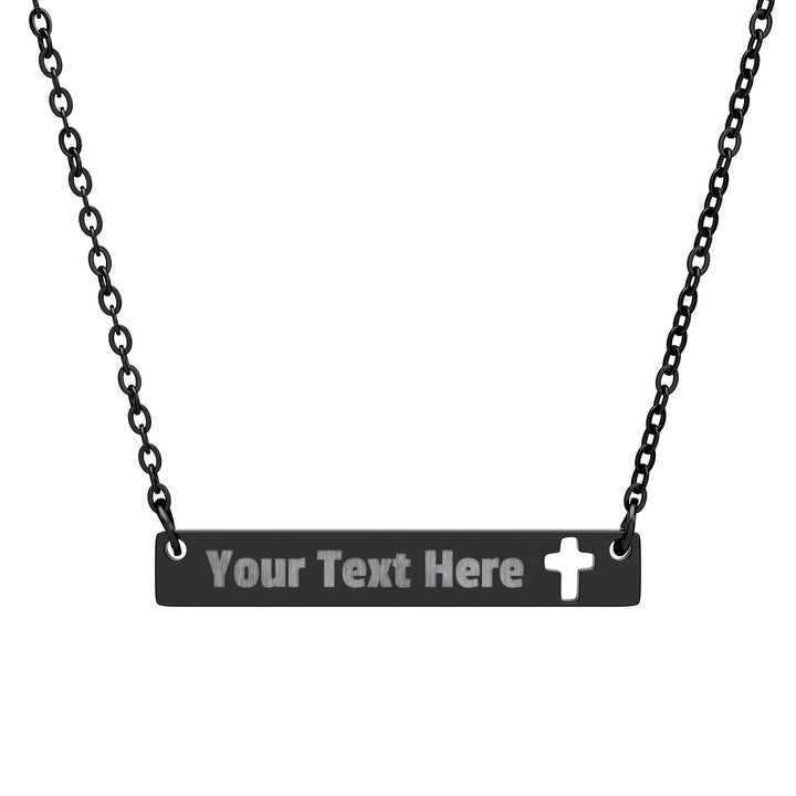 Engraved cross cutout bar necklace from Printify showcasing a sleek silver accessory with engraved religious cross design.