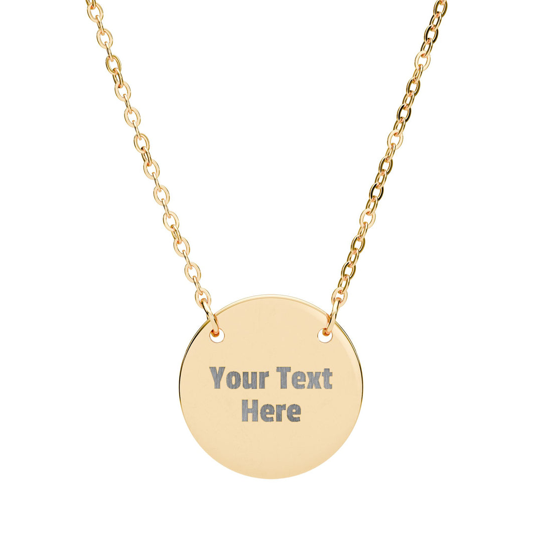 Engraved circle pendant necklace from Printify, showcasing a sleek silver accessory with detailed engraving on a delicate chain.