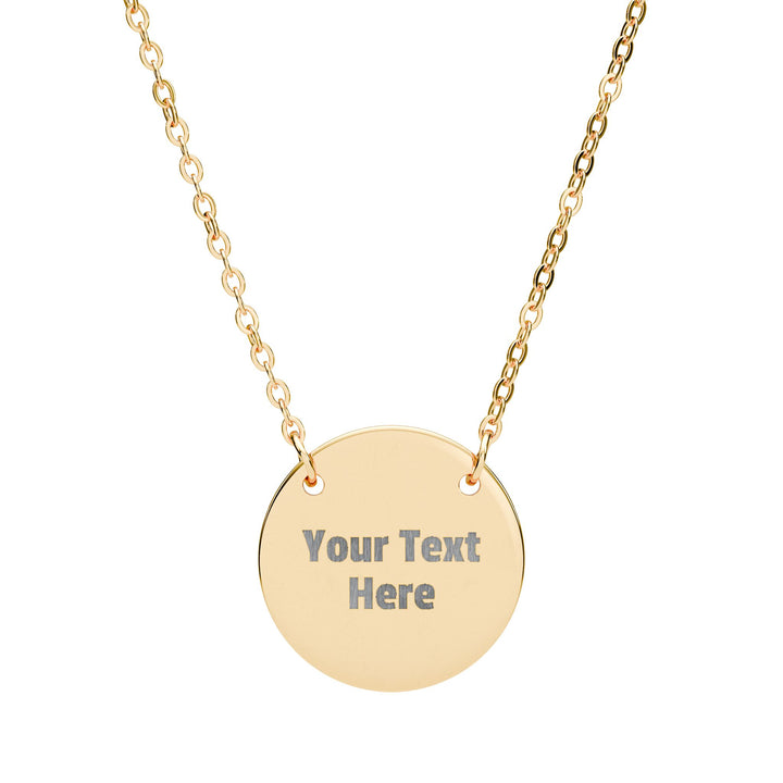 Engraved circle pendant necklace from Printify, showcasing a sleek silver accessory with detailed engraving on a delicate chain.