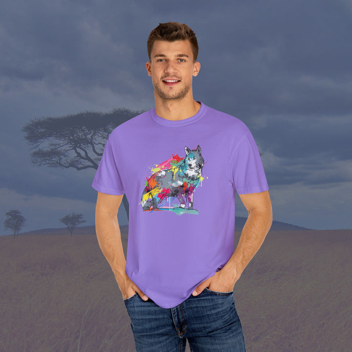 Color Splash Wolf Art Unisex Garment-Dyed T-Shirt