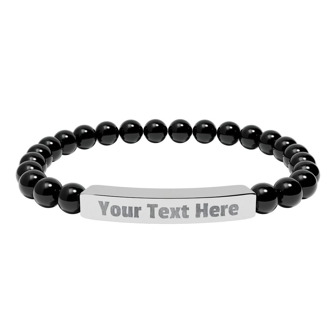Engraved natural stone stretch bar bracelet by Printify, featuring a unique design and individual stone textures.