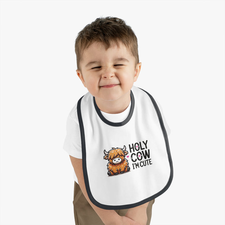 Holy Cow I'm Cute Baby Bib with Contrast Trim