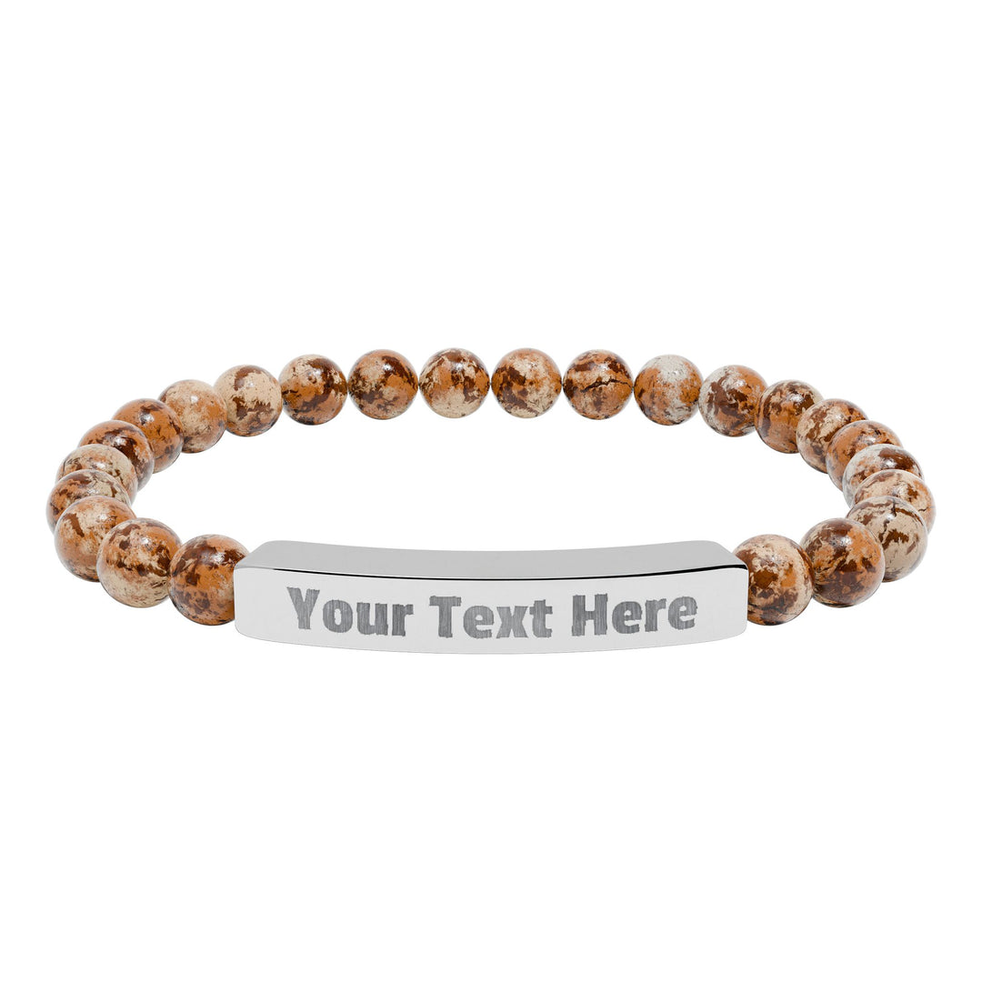 Engraved natural stone stretch bar bracelet by Printify, showcasing smooth stones and a flexible design.