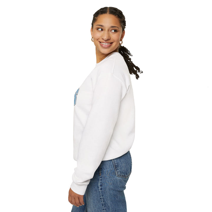 Always Cold Varsity Graphic Sweatshirt by Printify featuring a bold graphic design on a cozy, relaxed-fit sweatshirt.
