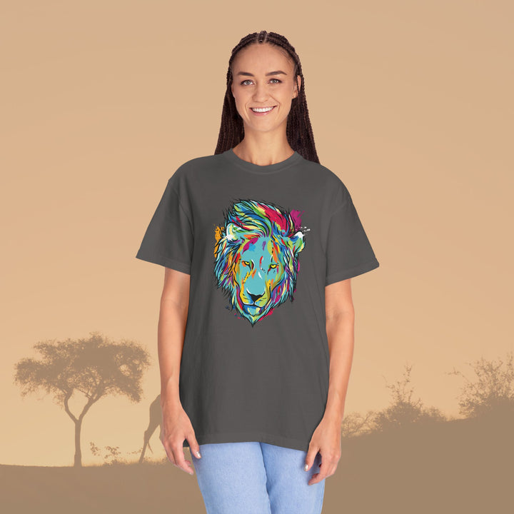 Multicolor Lion Head Art Unisex Garment-Dyed T-Shirt