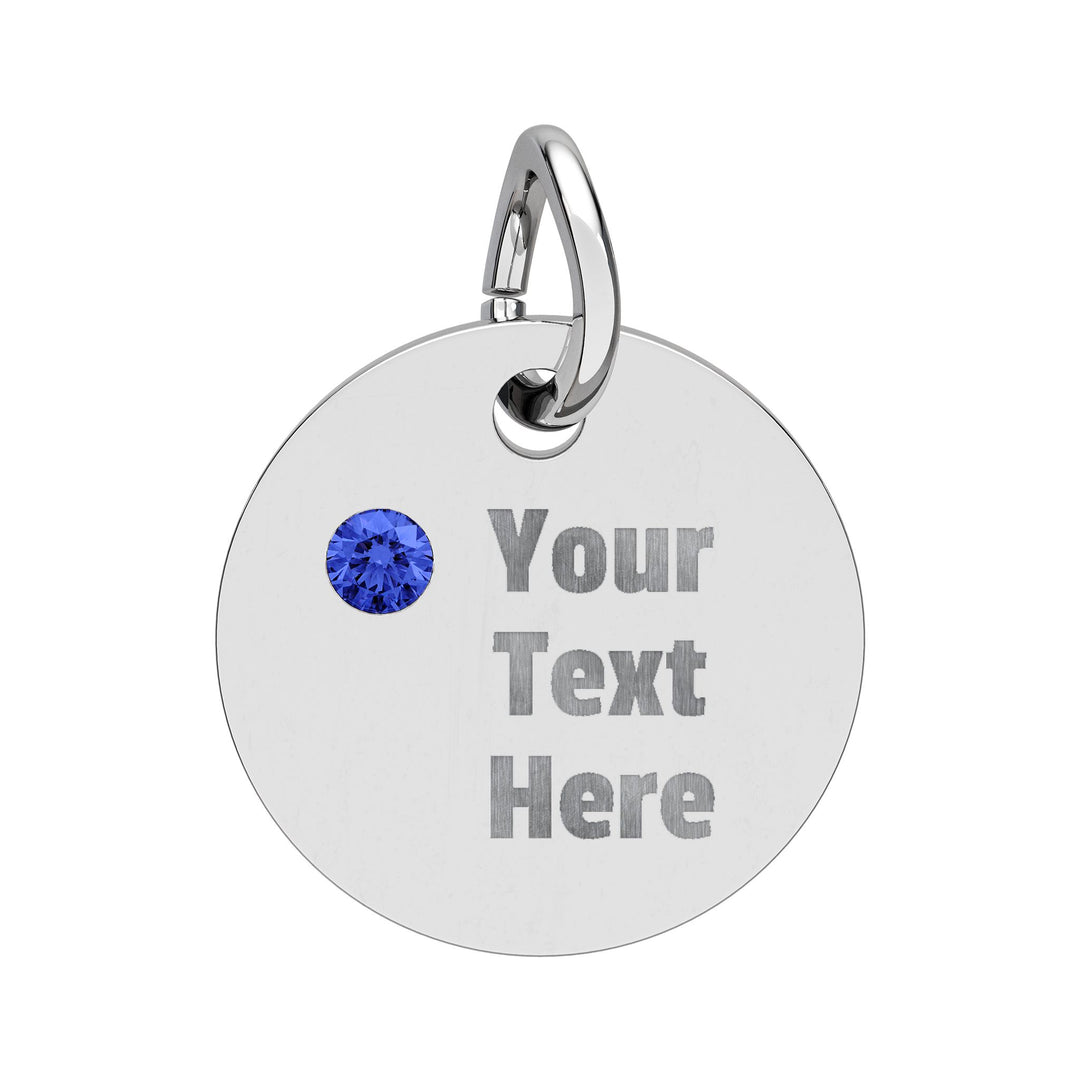 Engraved birthstone circle charm by Printify, featuring a personalized design and colorful gemstones in a circular shape.