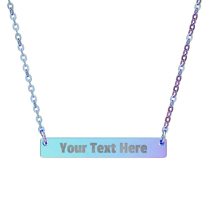 Engraved horizontal bar necklace from Printify, showcasing a sleek silver jewelry accessory with personalized engravings.