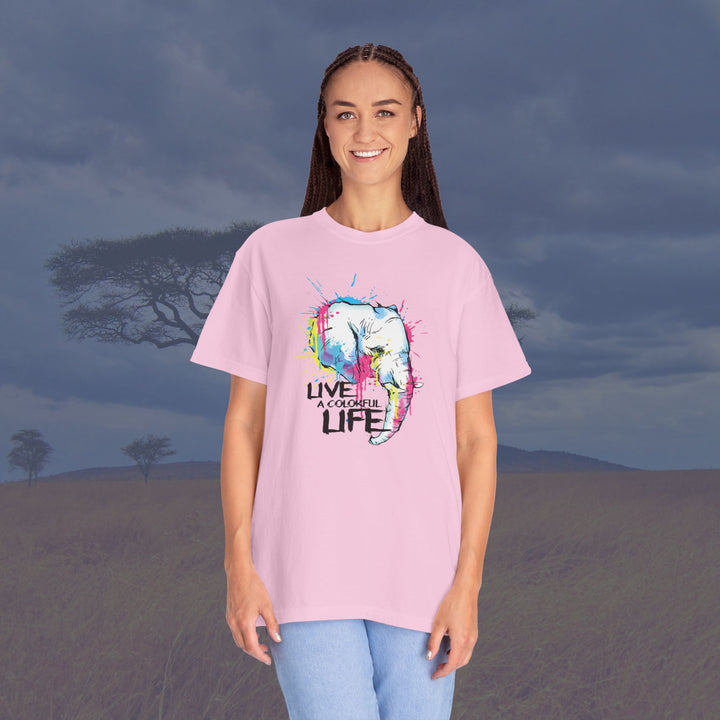 Live a Colorful Life Elephant Art Unisex Garment-Dyed T-Shirt