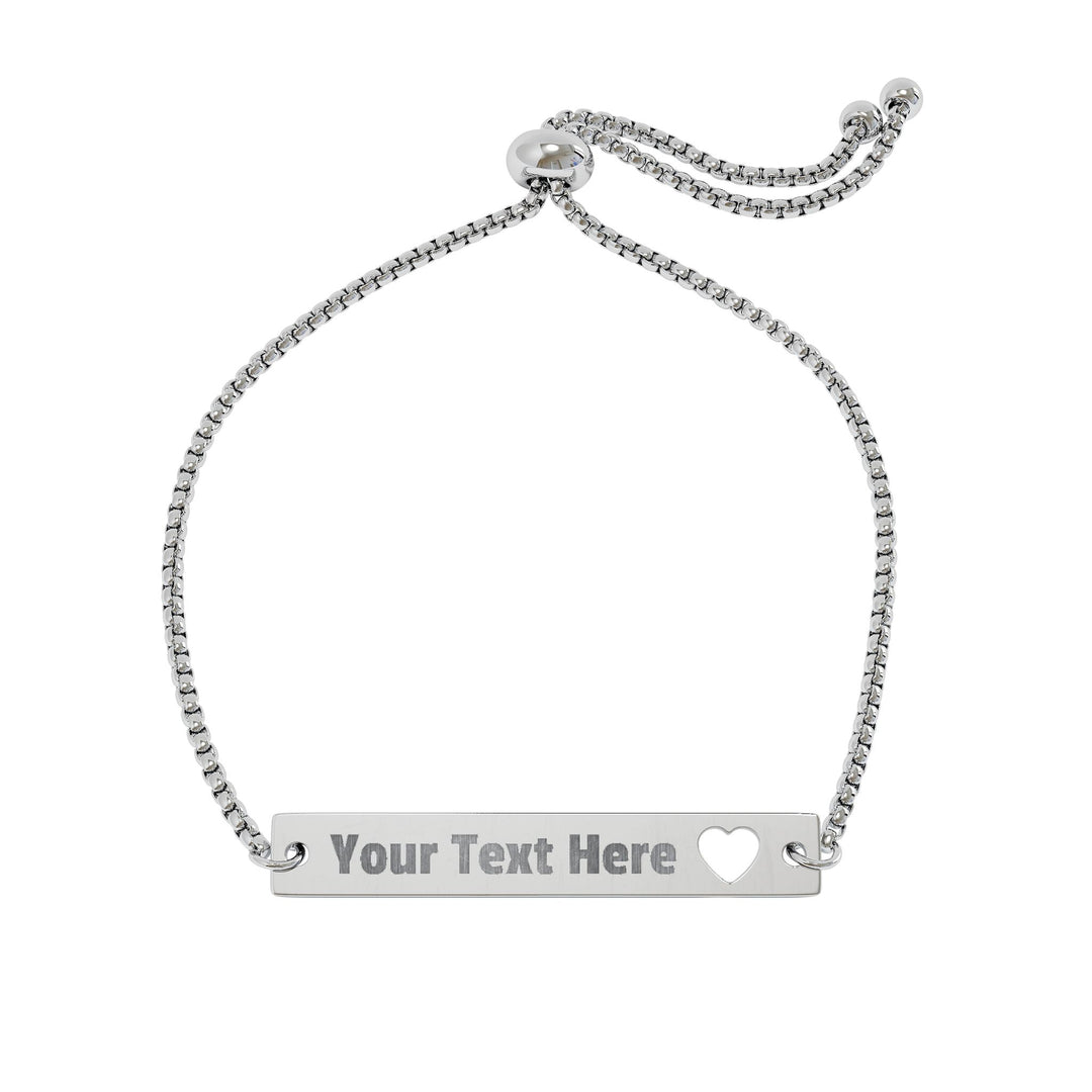 Engraved adjustable cutout heart bar bracelet from Printify, featuring a delicate design and customizable engraved heart detail.