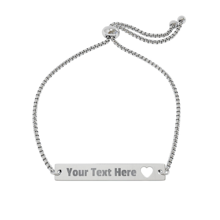 Engraved adjustable cutout heart bar bracelet from Printify, featuring a delicate design and customizable engraved heart detail.