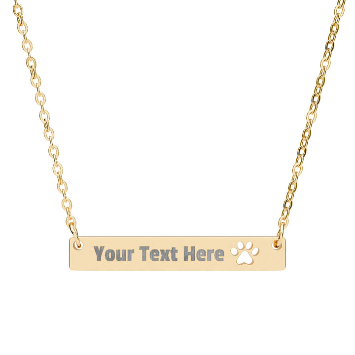 Silver engraved paw print cutout bar necklace from Printify, featuring a sleek pendant with paw print design on a chain.