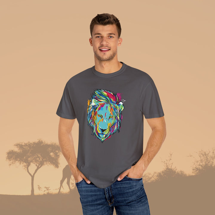 Multicolor Lion Head Art Unisex Garment-Dyed T-Shirt