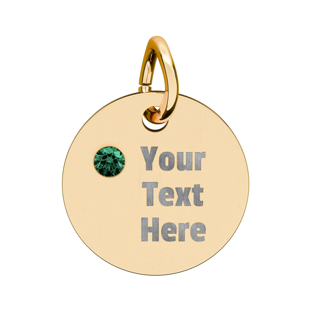 Engraved birthstone circle charm by Printify, showcasing a personalized design with a colorful gemstone accent.
