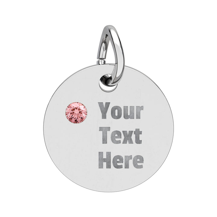 Engraved birthstone circle charm accessory by Printify, featuring a personalized design with a colorful gemstone.