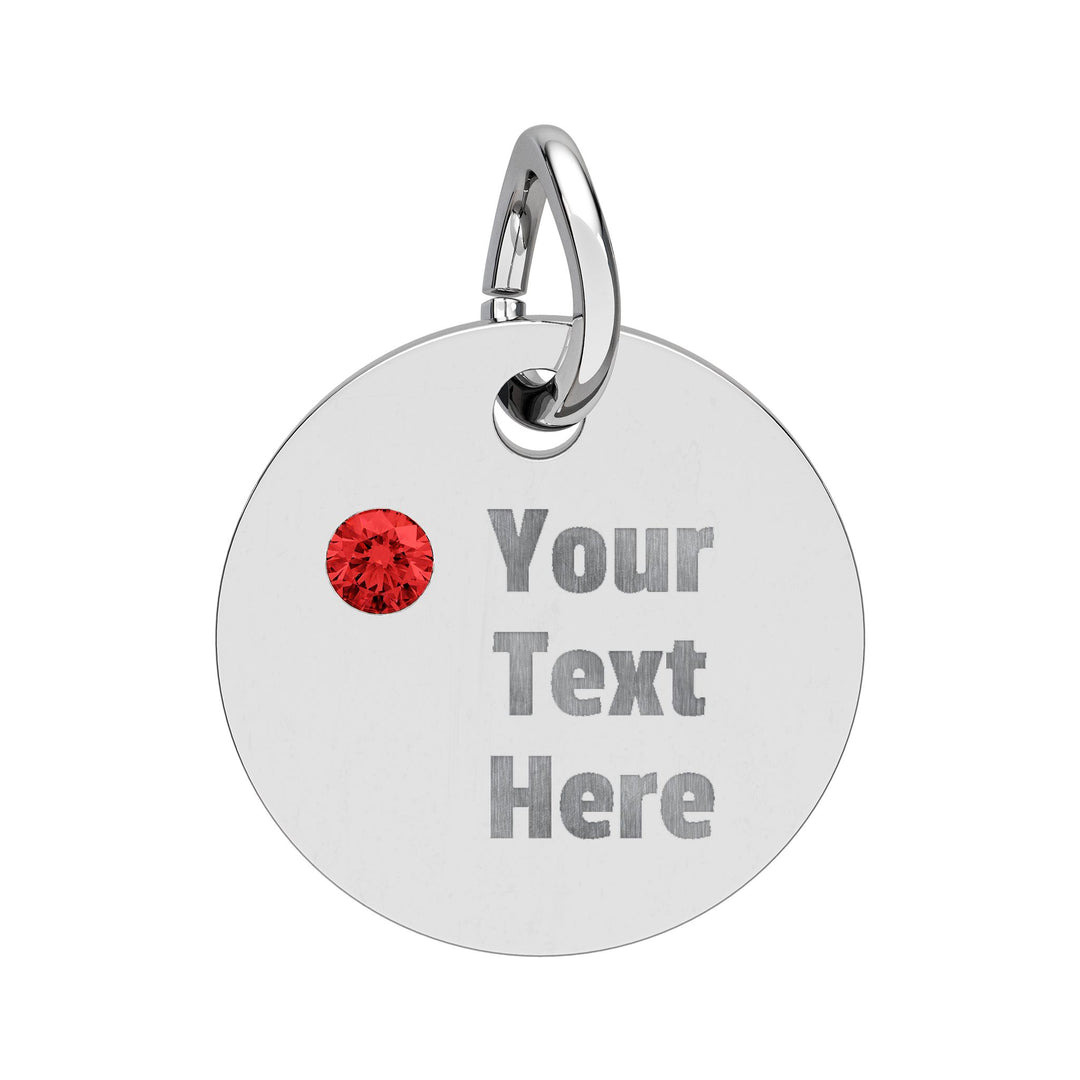 Engraved birthstone circle charm accessory by Printify featuring a personalized design and vibrant gemstone.