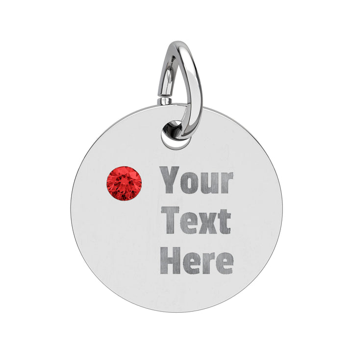 Engraved birthstone circle charm accessory by Printify featuring a personalized design and vibrant gemstone.
