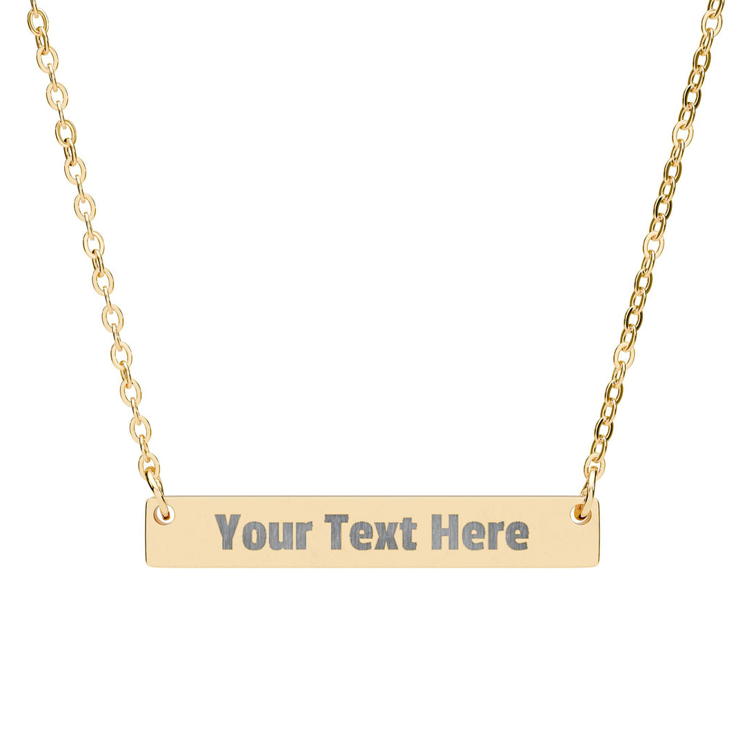 Engraved horizontal bar necklace from Printify, featuring a sleek silver design with customizable engraved details.