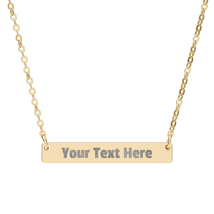 Engraved horizontal bar necklace from Printify, featuring a sleek silver design with customizable engraved details.