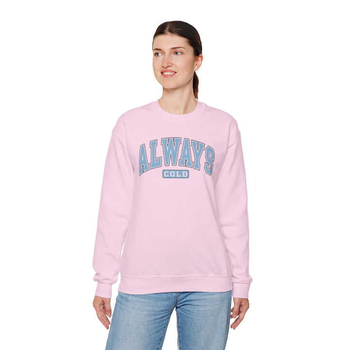 Always Cold varsity graphic sweatshirt by Printify featuring a stylish design and comfortable fit in a cozy fabric.