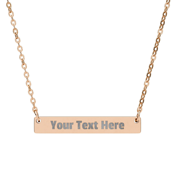 Engraved horizontal bar necklace from Printify, minimalist jewelry accessory with a sleek metallic finish.