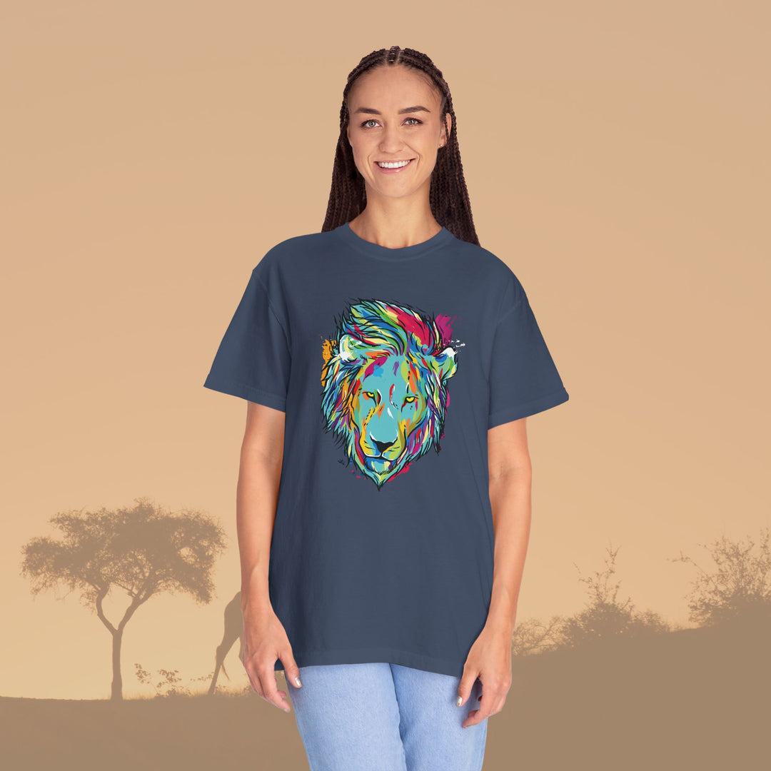 Multicolor Lion Head Art Unisex Garment-Dyed T-Shirt