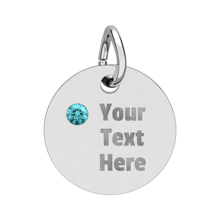 Engraved birthstone circle charm accessory by Printify featuring a personalized design with a colorful gemstone.