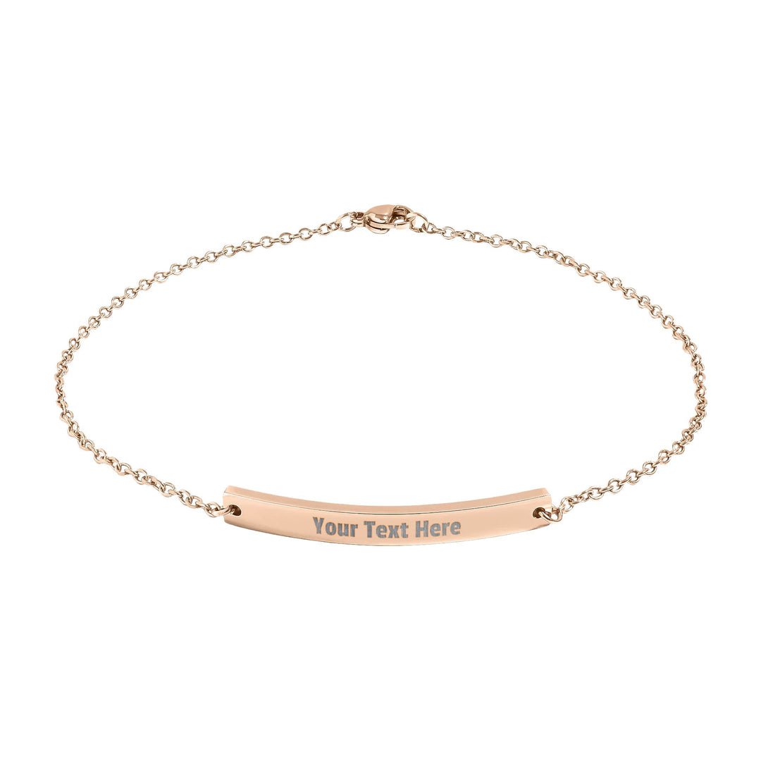 Engraved curved bar anklet by Printify, showcasing a delicate design with an adjustable chain and elegant finish.