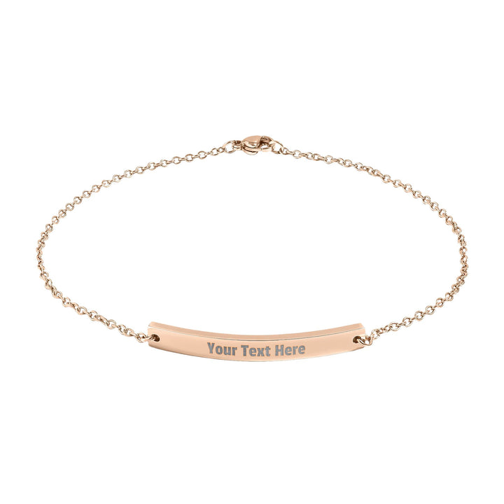 Engraved curved bar anklet by Printify, showcasing a delicate design with an adjustable chain and elegant finish.
