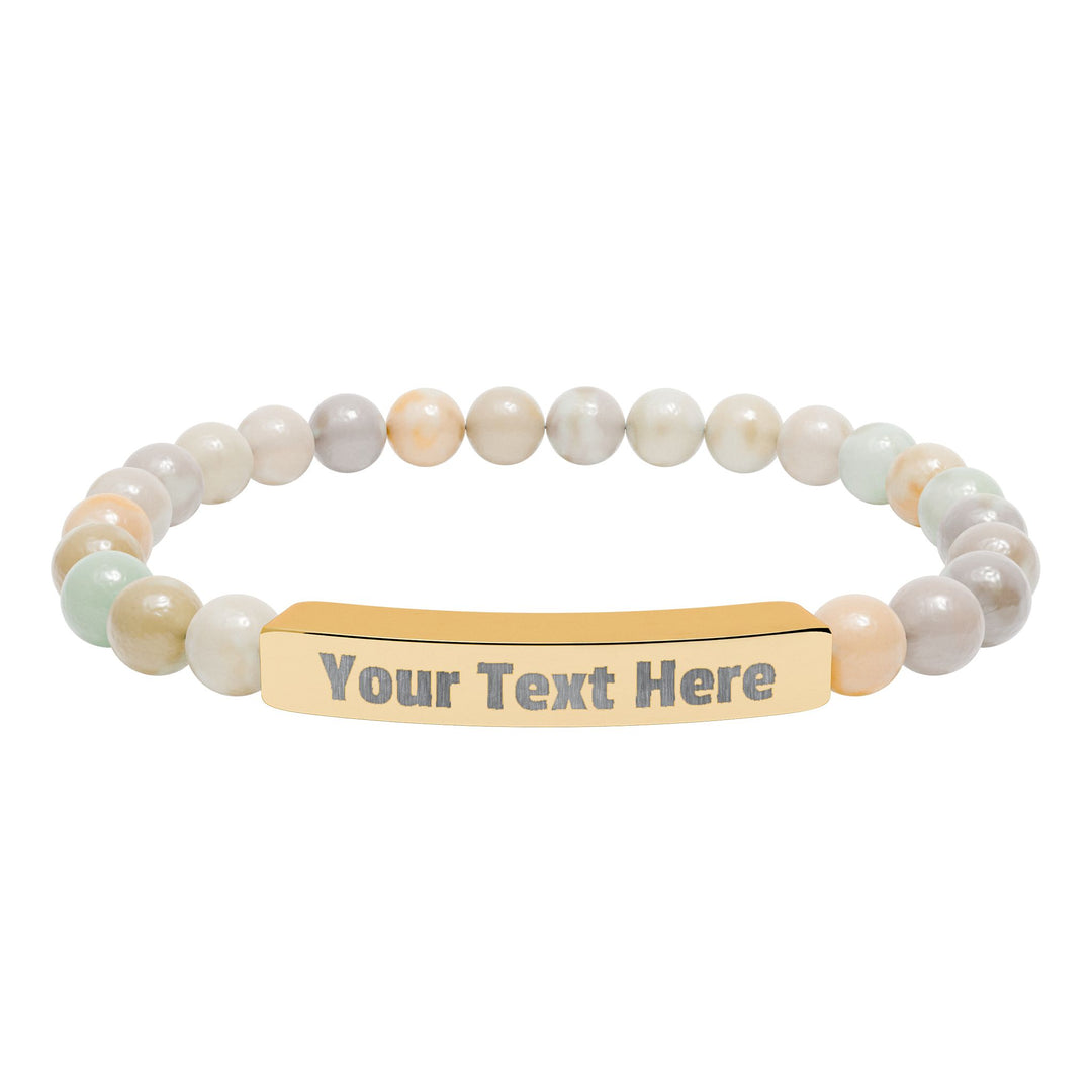 Engraved natural stone stretch bar bracelet by Printify, showcasing unique stones and a stylish, adjustable design.