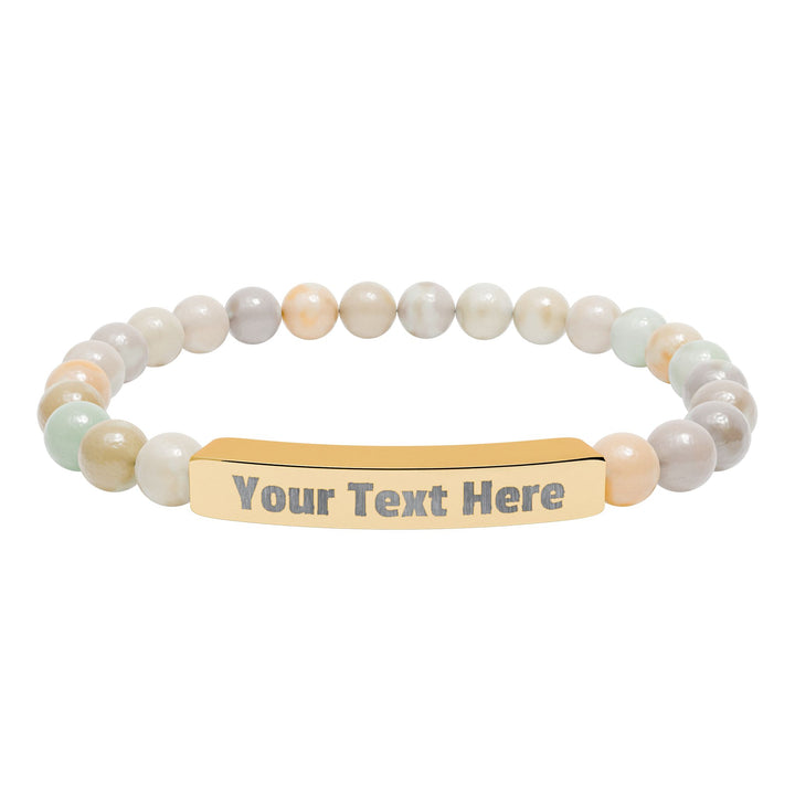 Engraved natural stone stretch bar bracelet by Printify, showcasing unique stones and a stylish, adjustable design.