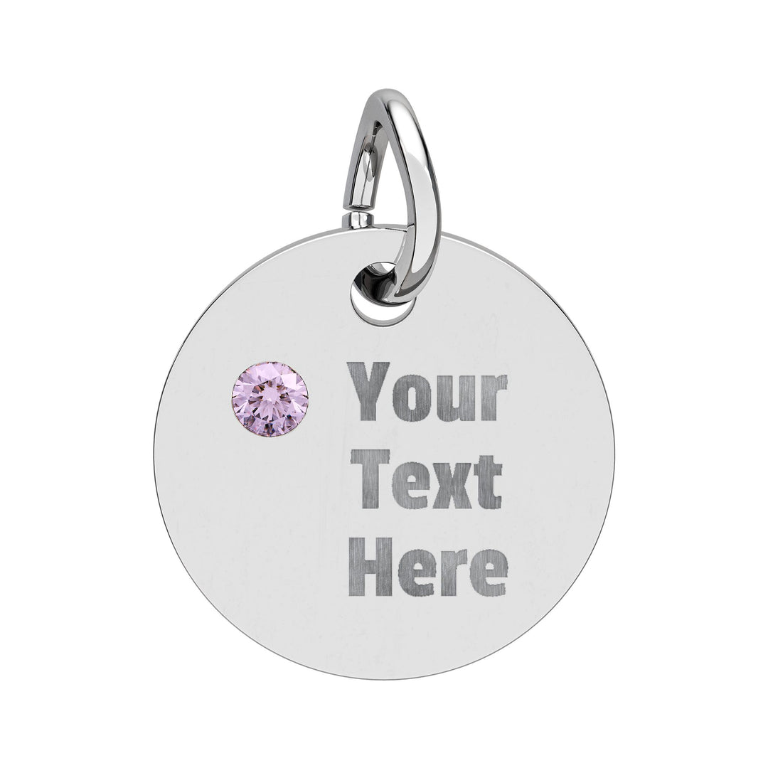 Engraved birthstone circle charm by Printify, showcasing a personalized design with a colorful gemstone accent.