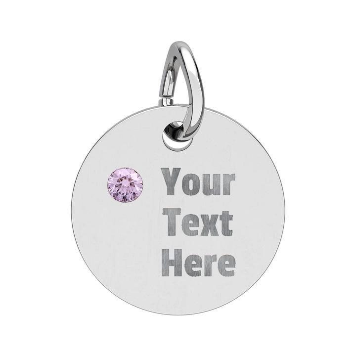 Engraved birthstone circle charm by Printify, showcasing a personalized design with a colorful gemstone accent.