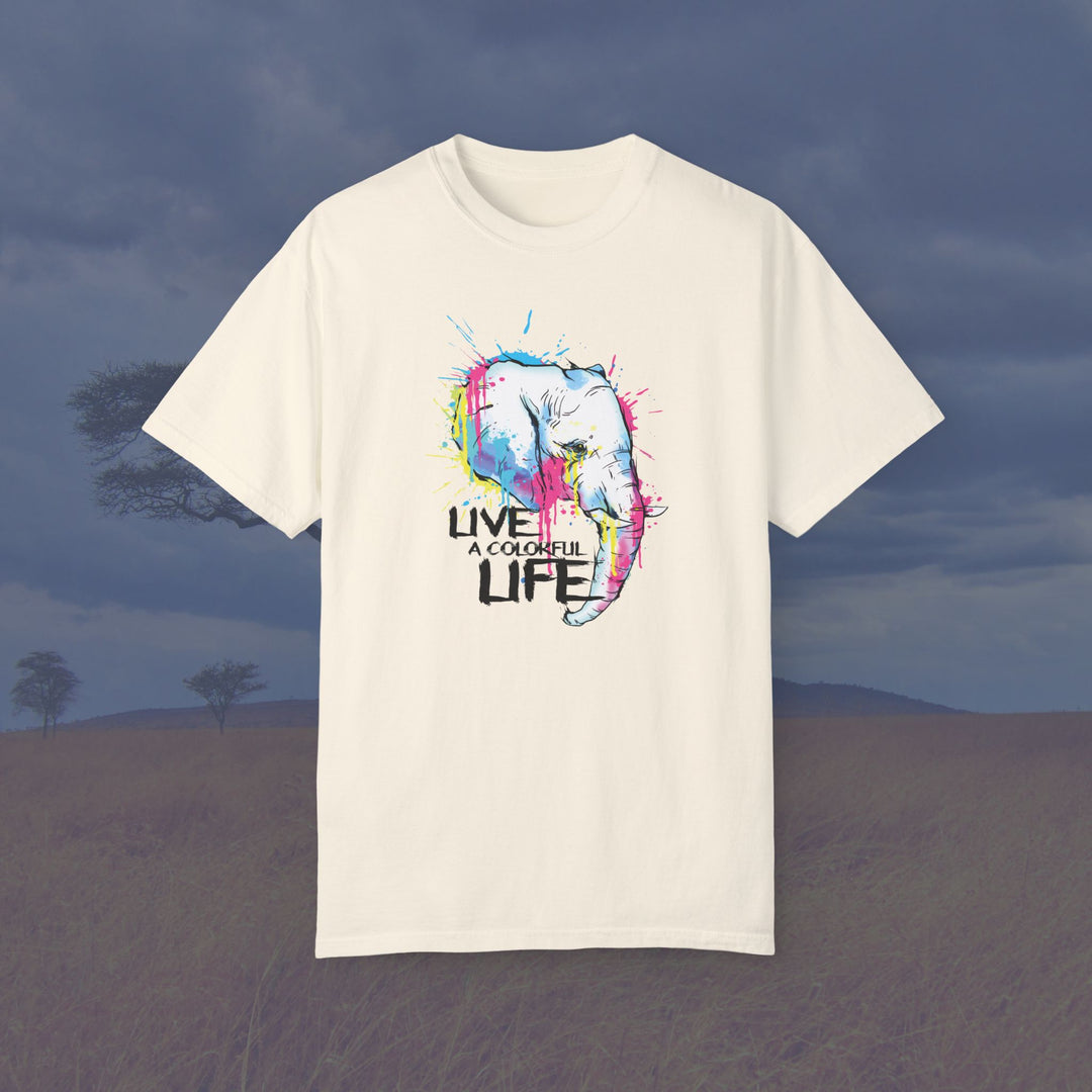 Live a Colorful Life Elephant Art Unisex Garment-Dyed T-Shirt