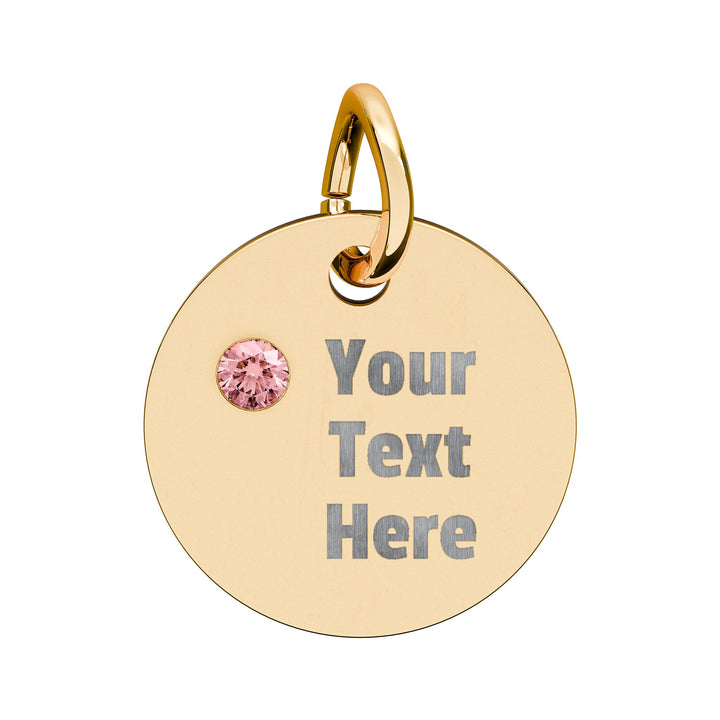 Engraved Birthstone Circle Charm by Printify, showcasing a personalized circular charm with a colorful birthstone.