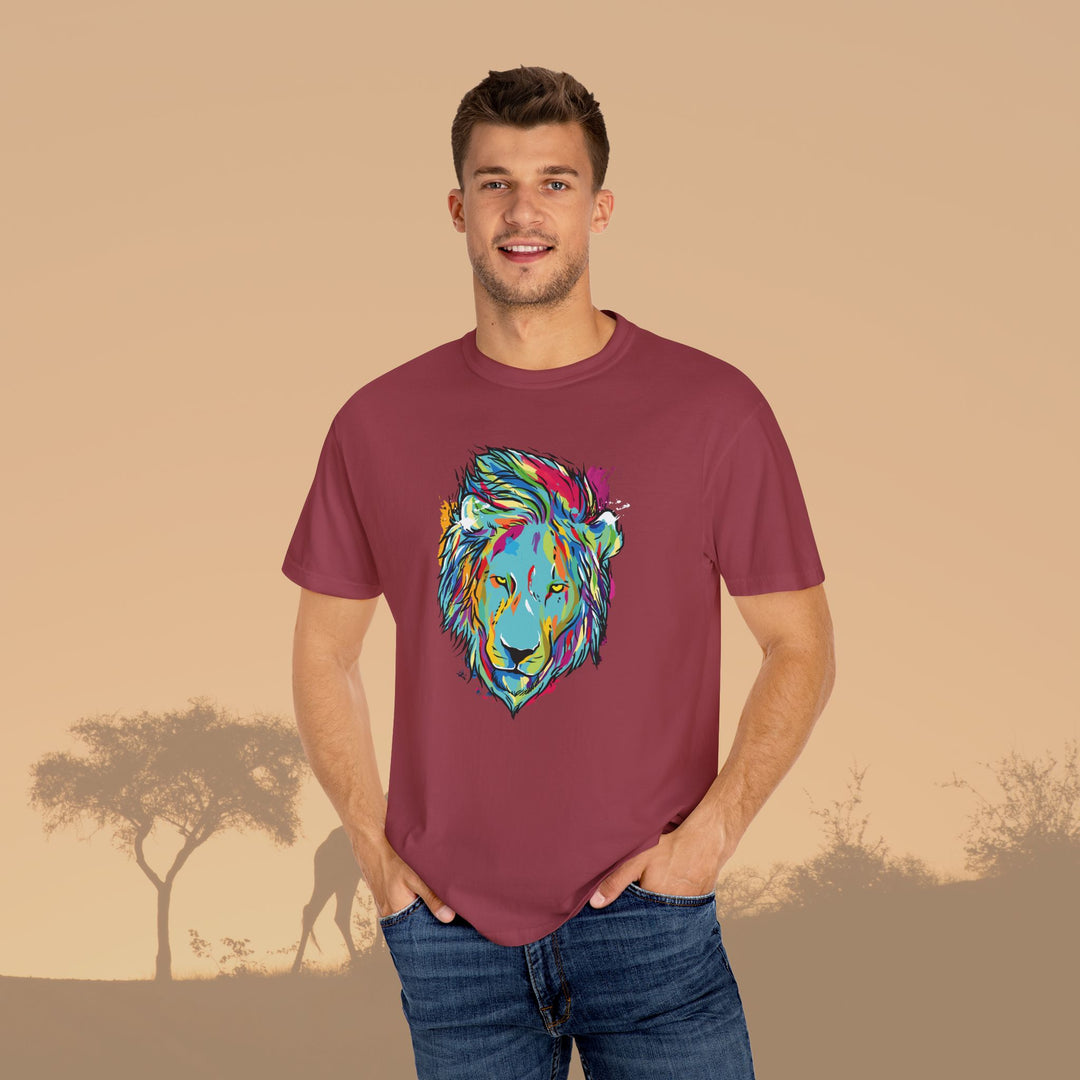 Multicolor Lion Head Art Unisex Garment-Dyed T-Shirt