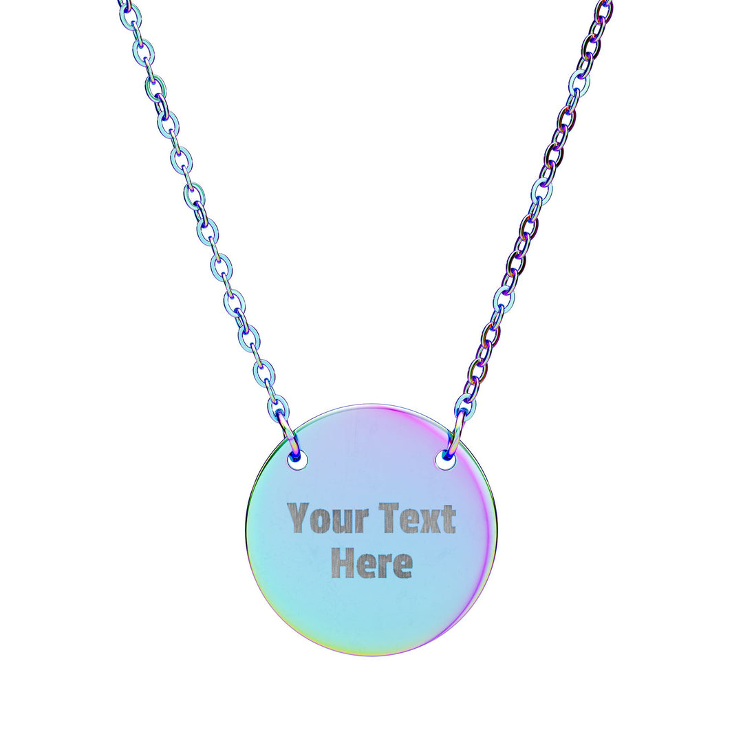 Engraved circle pendant necklace from Printify, showcasing a sleek silver jewelry accessory with a customizable engraved design.