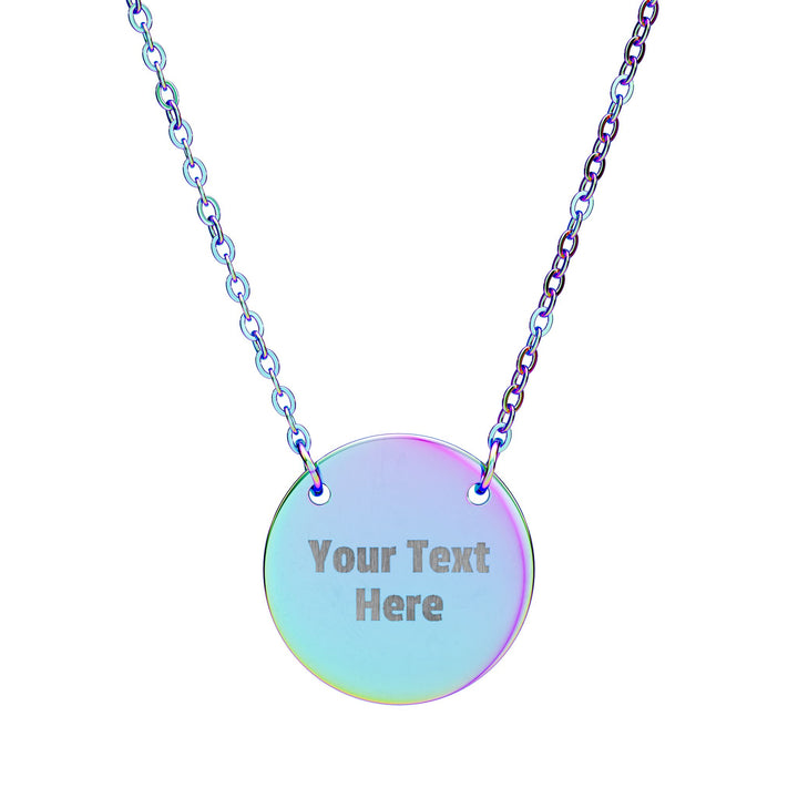 Engraved circle pendant necklace from Printify, showcasing a sleek silver jewelry accessory with a customizable engraved design.