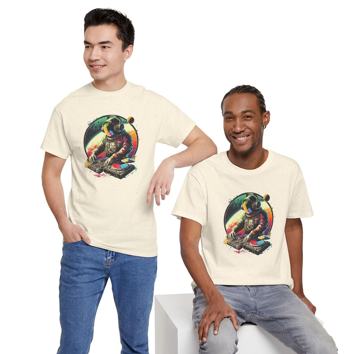 Cosmic DJ Astronaut graphic T-shirt by Printify featuring a space-themed astronaut design on soft cotton fabric.