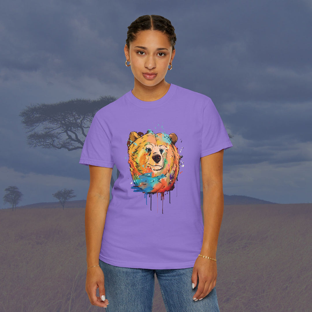 Colorful Bear Splash Art Unisex Garment-Dyed T-Shirt