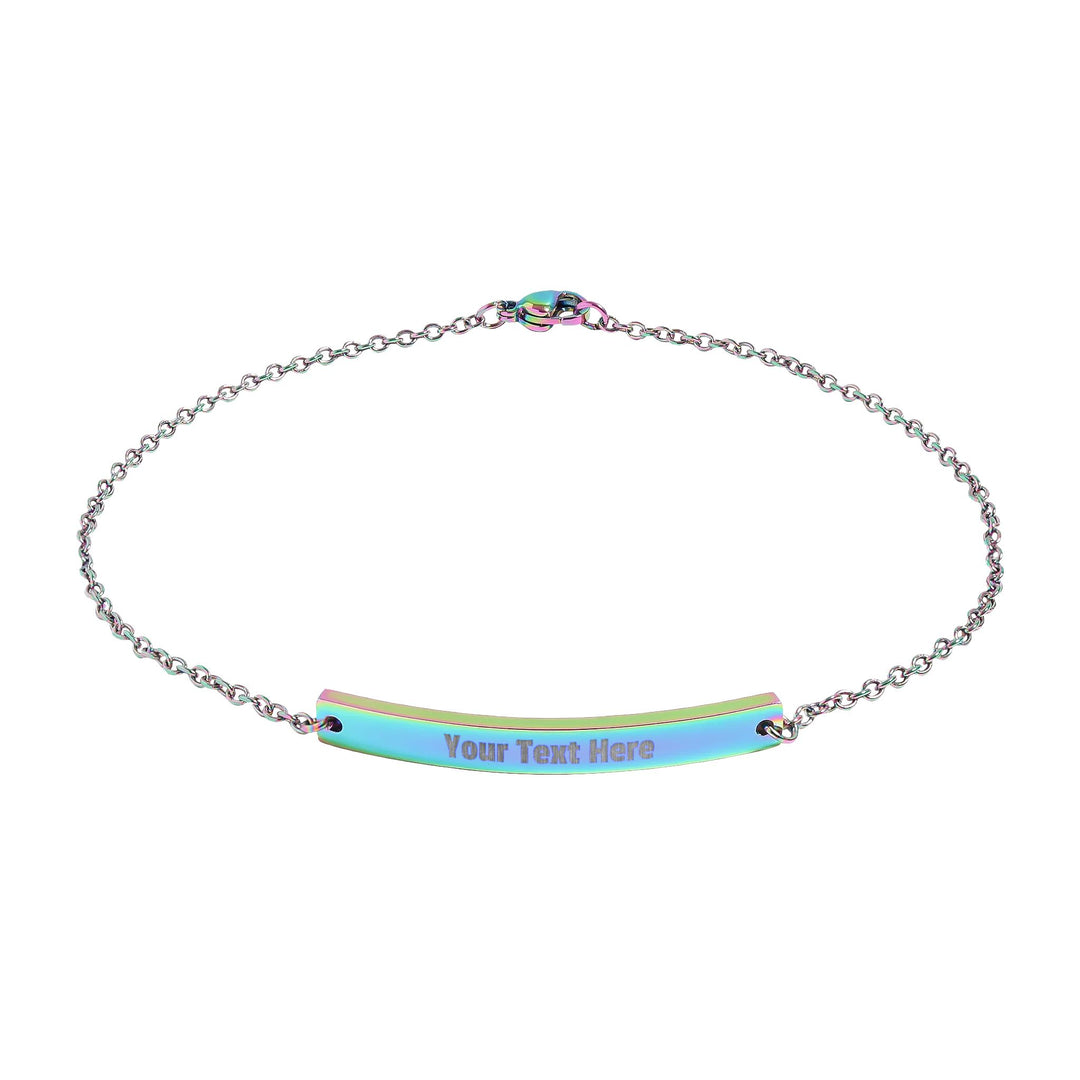 Engraved curved bar anklet by Printify, showcasing a delicate design and adjustable chain in a stylish setting.