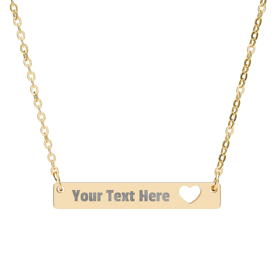 Engraved cutout heart bar necklace from Printify, featuring a sleek silver pendant with engraved heart design on a chain.