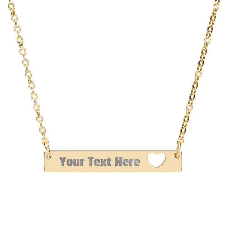 Engraved cutout heart bar necklace from Printify, featuring a sleek silver pendant with engraved heart design on a chain.