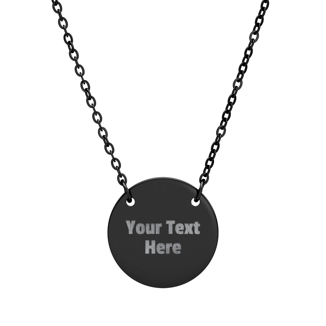 Engraved circle pendant necklace from Printify, showcasing a polished silver accessory with detailed engraving on a delicate chain.