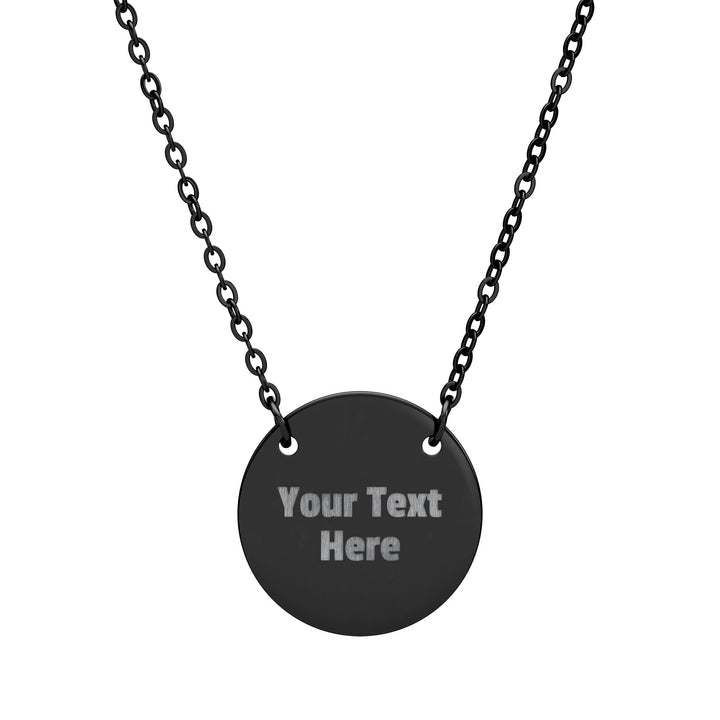 Engraved circle pendant necklace from Printify, showcasing a polished silver accessory with detailed engraving on a delicate chain.