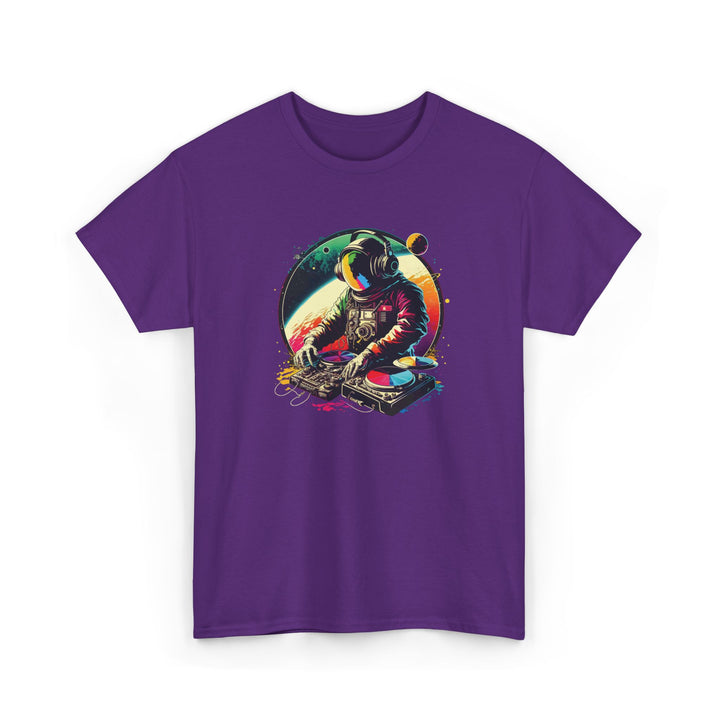 Printify Cosmic DJ Astronaut graphic T-Shirt featuring a colorful space-themed design on a comfortable cotton tee.