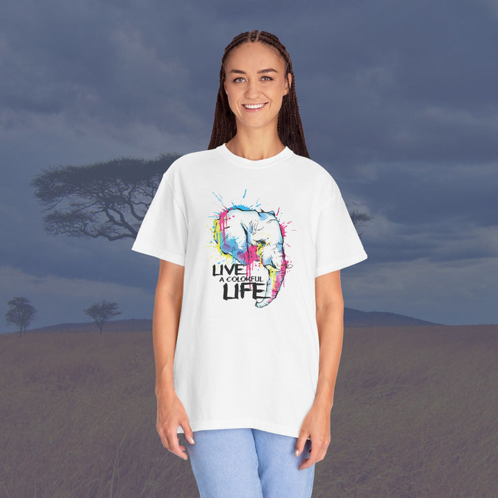 Live a Colorful Life Elephant Art Unisex Garment-Dyed T-Shirt